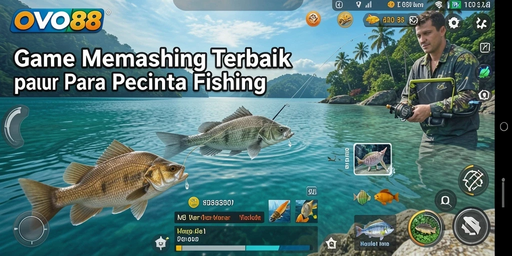 Tampilan gameplay OVO88 yang menarik saat memancing ikan besar.
