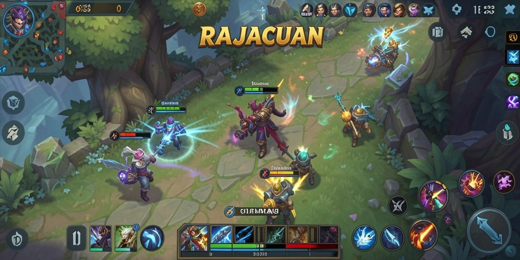 Tangkapan layar gameplay RAJACUAN yang menampilkan aksi seru dalam pertarungan tim.